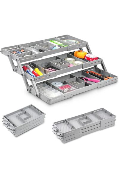KASTWAVE Multi Level 3 Tier Drawer Organizer, Adjustable, Extendable and Fold...