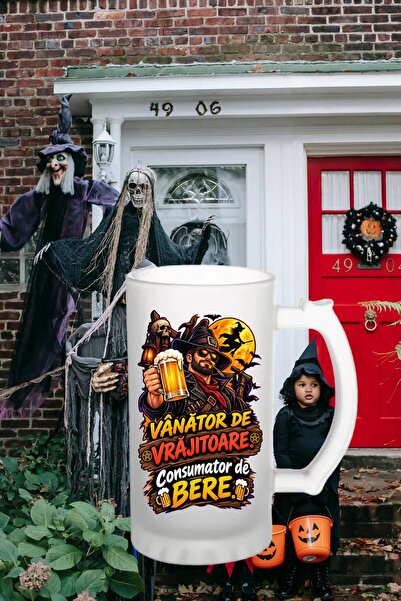 Arka9 Halbă personalizată Halloween 500 ml – „Vânător de vrăjitoare, consumat...