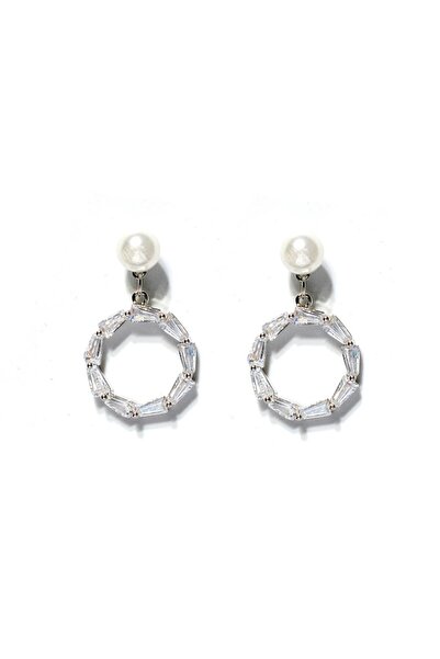 Peach Jewelry Κρεμαστό Σκουλαρίκι Κύκλος με Μαργαριτάρι και Ζιργκόν, Ασήμι 92...
