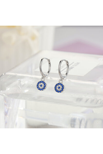 Peach Jewelry Σκουλαρίκια κρίκοι με μάτι και ζιργκόν, ασήμι 925, σύμβολο