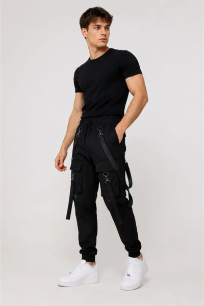 Viyamo Men's Techwear Jogger Sweatpants with Stripe Accessories and Front Poc...
