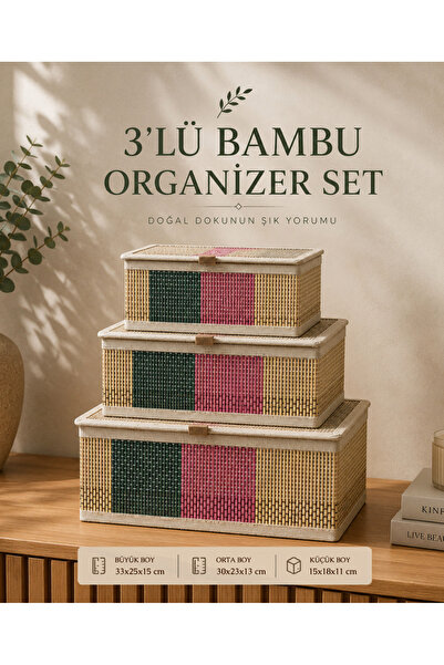 Le Paon 3’lü Bambu Organizer Seti Kapaklı Saklama Kutusu Çok Amaçlı Banyo Mut...