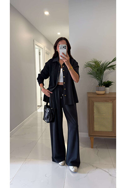 BİRCANÇİL Noris Black Knitted Detailed Knitwear Trousers Set