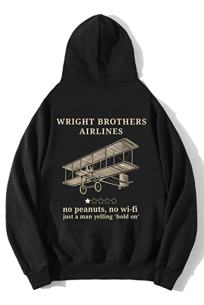 BRZ COLLECTION Ουνισέξ Υπερμεγέθες Φούτερ με κουκούλα Wright Brothers Airline...
