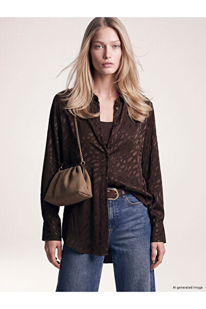 LC Waikiki Lcw Modest Brown Patterned Satin Women's Shirt Tunic with Nevavm D...