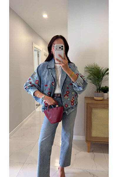 BİRCANÇİL Toves Mavi Nakış İşleme Detaylı Denim Ceket