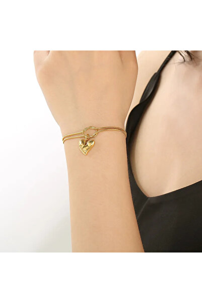 Peach Jewelry Διπλής όψης ανάγλυφο μενταγιόν καρδιάς με αλυσίδα φίδι, από ανο...