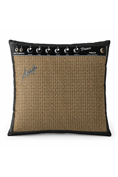 Retro Amfi Desenli Kadife Raşel Kırlent Kılıfı 43 x 43 cm Çift Taraf Baskılı