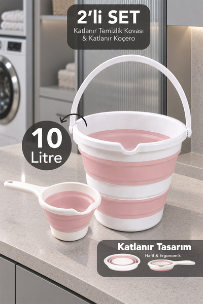 Meleni Home 2'li Akordiyon Temizlik Seti - 10Lt Temizlik Kovası Taşınabilir S...
