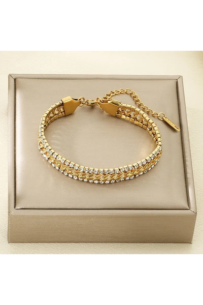Peach Jewelry Βραχιόλι με τριπλή αλυσίδα και δύο σειρές με ζιργκόν, από ανοξε...