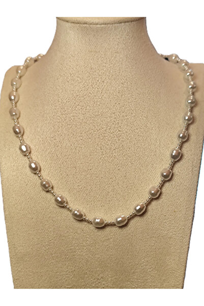 Peach Jewelry Κολιέ με μικρά και μεσαία μαργαριτάρια, από ασήμι 925, επιχρυσω...