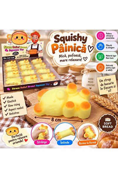SHOP LIKE A PRO Jucărie Antistres Squishy Pâinică, 8 cm, Moale și Elastică, S...