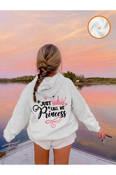 MORNİNG KİDS سويت شيرت أبيض بقلنسوة وطباعة Just Call Me Princess للفتيات من ا...