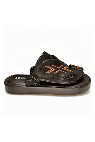 WUXIAO MALL Men Arabic Style Embroidered Toe‑Loop Slide Sandals, Platform PU ...
