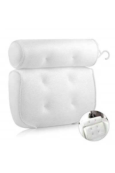 Generic Brand Pernă de baie antiderapantă, 6 ventuze, agățabilă, albă, 35×35×...