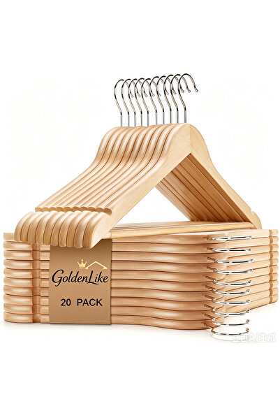 GoldenLike Premium Wooden Hangers - (Pack of 20) - Suit Hangers - Natural Finish