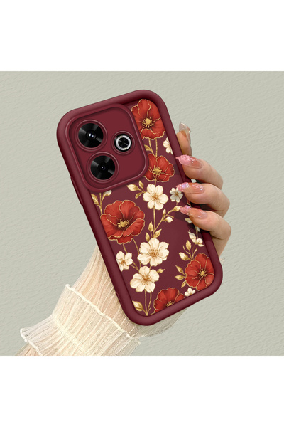ARTISHELL Redmi 13/13X Uyumlu İnce Hafif Şarap Kırmızı Çiçekli Telefon Kılıfı...