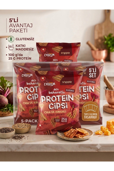 Snapie Glutensiz Acı Baharatlı Protein Cipsi 60 Gr 5'li Avantaj Paketi