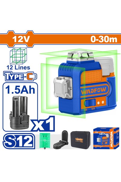 WADFOW Αλφάδι λέιζερ 12V / 3D Αυτοχωροσταθμιζόμενο Σταυροειδές 0-30μ με Πράσι...