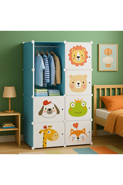 Vivendo Dulap modular pentru copii, 8 rafturi, durabil, 76X37X147 cm, model c...