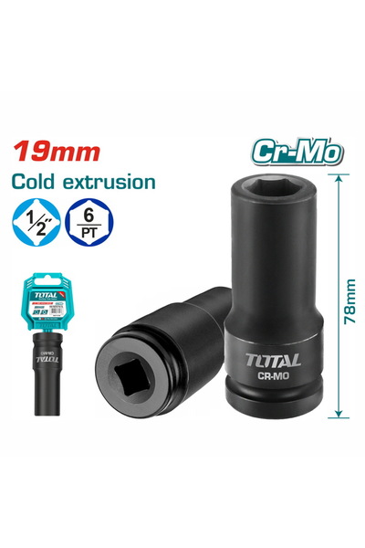 TOTAL Καρυδάκι αέρος μαύρο εξαγωνικό μακρύ 1/2 " - 19mm (THDIS12191L)