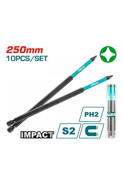 TOTAL Μαγνητικές μαύρες μύτες PH2 250mm 10 τεμάχια (TACIM16PH2103)