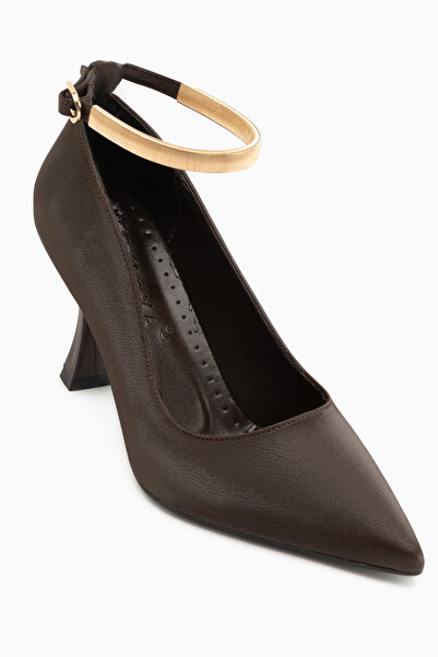 Limoya Lora Brown Ankle Strap Pointed Toe Women's Heeled Shoes