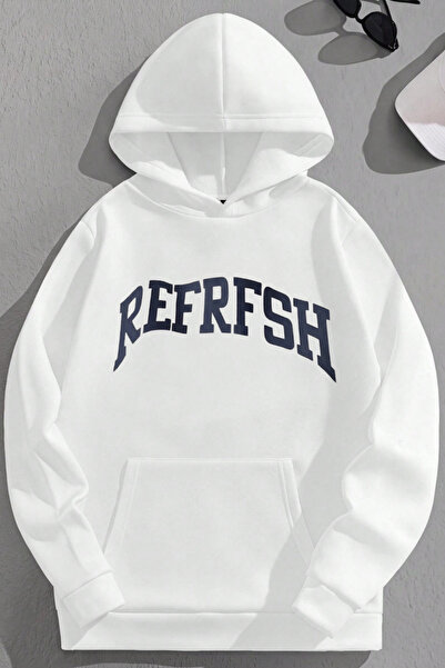 K KOZZ STYLE Unisex 3 Thread Cotton White Refresh Print Loose Fit Φούτερ με κ...