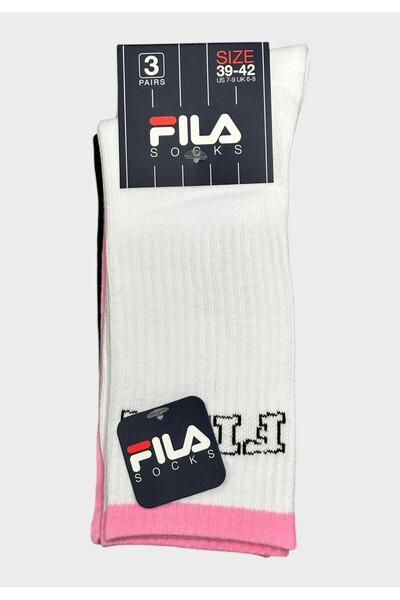 Fila Γυναικείες Κάλτσες 3 Τεμαχίων με Λουλούδια Λευκό/Ροζ/Μαύρο - Πολύχρωμες