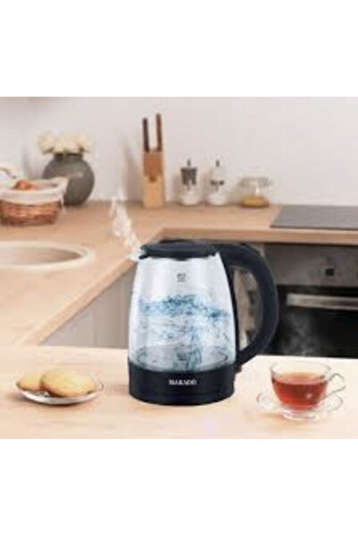 Generic Brand Fierbator electric din sticla, 2L, cu maner negru, baza electrica si oprire automata, pentru apa, ceai si cafea