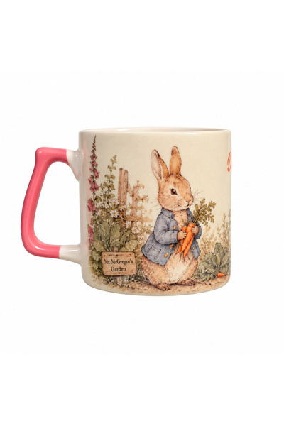 Junno Gift Kişiye Özel İsimli Peter Rabbit Desenli Seramik Kupa – Turuncu Kul...