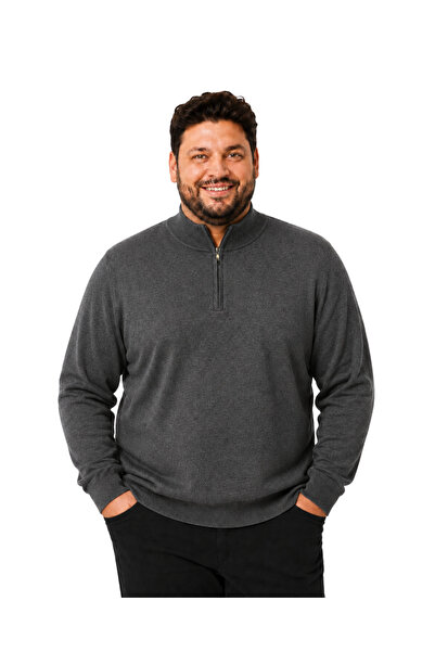 BattalModa سترة قطنية للرجال مقاس كبير بياقة عالية وسحاب أمامي 3XL-4XL-5XL-6XL