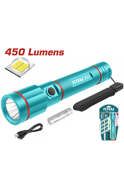 TOTAL Επαναφορτιζόμενος Φακός LED Λιθίου 50-450 Λούμεν (TCFL1865051)