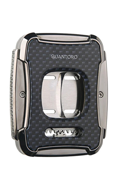 Quantoro Gunmetal Karbon Desenli Açık Çark Görünümlü Giyotin Puro Makası Kesici