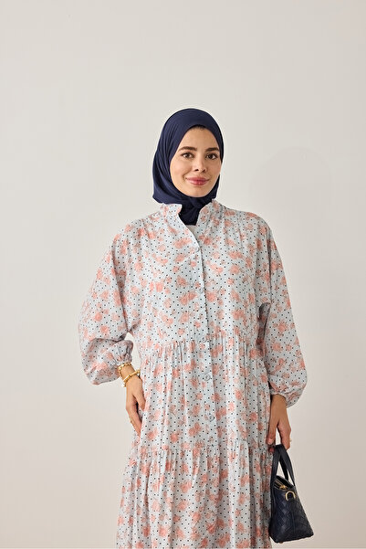 LOCCO Women's Patterned High Collar Dress Blue