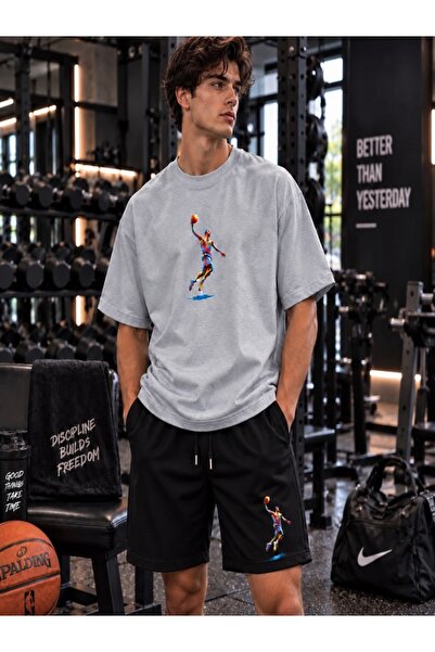 FAEL LİFE New Season Unisex T-Shirt and Sweatpants Basket Adam Printed Set
