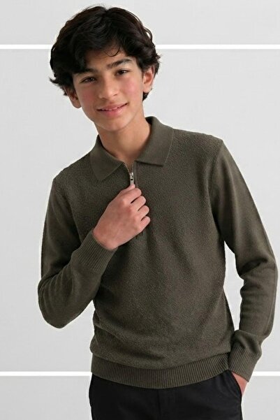 Pina Kids Boy's Zippered Polo Collar Towel Knit Sweater Trk11012