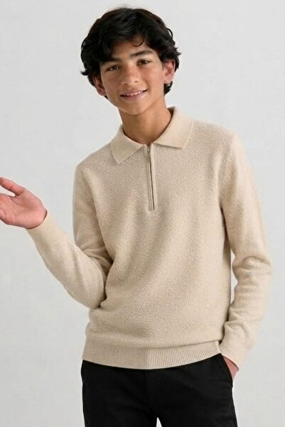 Pina Kids Boy's Zippered Polo Collar Towel Knit Sweater Trk11012
