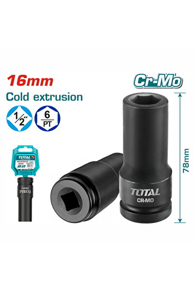 TOTAL Καρυδάκι αέρος μαύρο εξαγωνικό μακρύ 1/2 " - 16mm (THDIS12161L)