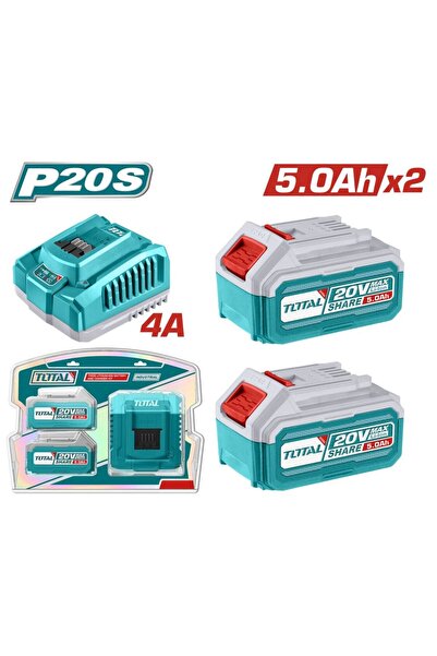 TOTAL Σετ 2 μπαταριών TFBLI2053 Li-ion 20V/5Ah + 1 τεμάχιο γρήγορος φορτιστής...