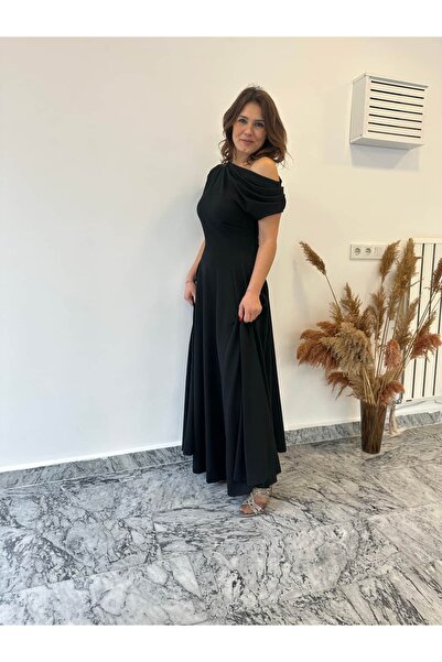 Aychayla Uzun Kloş Janjan Krep Elbise