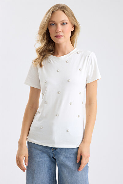 HomeStore Pearl and Stone Detailed Cotton T-Shirt