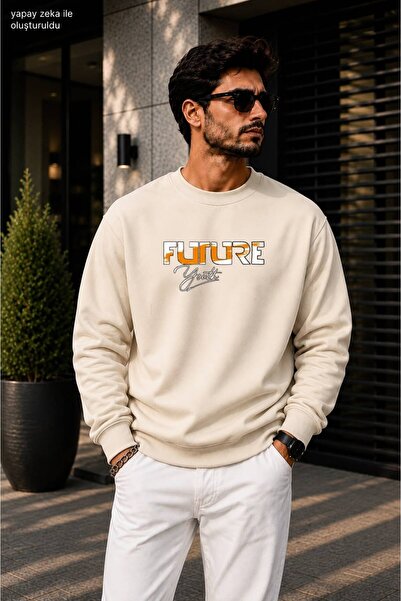 caddekombin Men's Future Youth Printed Crew Neck Casual Regular Fit Sweatshirt