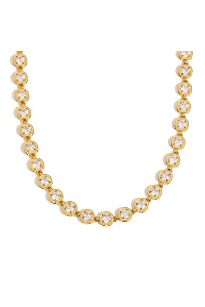 Peach Jewelry Κολιέ Σειρά Με Στρογγυλά Λευκά Κρύσταλλα Ανοξείδωτο Ατσάλι 316 ...