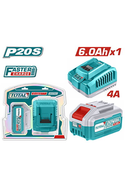 TOTAL Σετ 1 τεμάχιο μπαταρία TFBLI2060 Li-ion 20V/6Ah + 1 τεμάχιο ταχυφορτιστ...