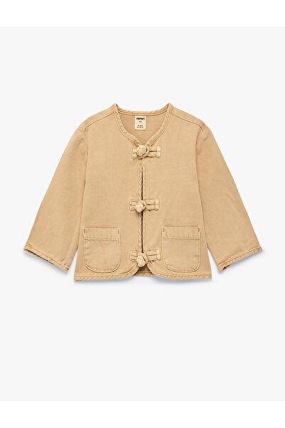 Koton Loose Fit Crew Neck Long Sleeve Cotton Jacket with Pocket Detail