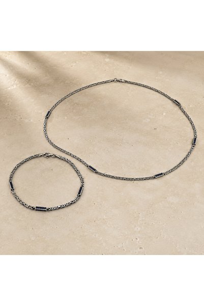 Ahamelia Jewelry 925 Ayar Gümüş Old Money Oniks Taşlı Kral Set (Kolye-Bileklik)