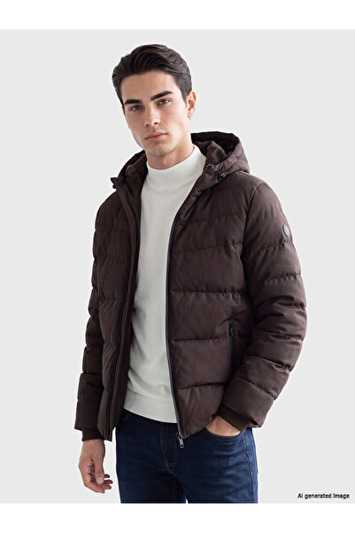 LC Waikiki Vizyon New Season Brown Regular Fit Hooded Men's Puffer Jacket