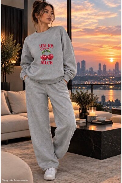 caddekombin Women's Love You Cherry Much Cherry Printed Crew Neck Regular Fit...