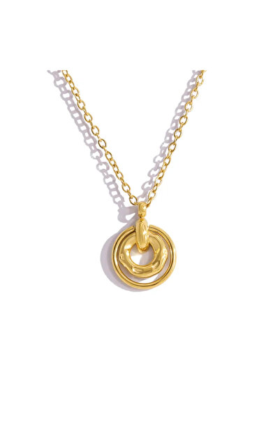Peach Jewelry Μενταγιόν Κυκλικό Γραμμικό Ανάγλυφο Ανοξείδωτο Ατσάλι 304 Επιχρ...